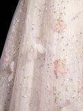 Dusty Pink Tulle Sequins Floor Length Prom Dress, Beautiful A-Line Evening Party Dress HZ1024