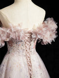 Dusty Pink Tulle Sequins Floor Length Prom Dress, Beautiful A-Line Evening Party Dress HZ1024