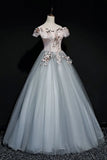 Off Shoulder Long Off Shoulder Party Dress, Tulle Sweet 16 Dress Formal Gown HZ1024