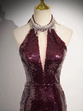 Burgundy Sequins Long Prom Dress, Mermaid Backless Evening Formal Dress HZ1024