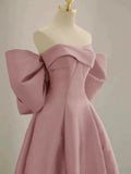 Pink Satin Floor Length Prom Dress, Off the Shoulder Evening Party Dress HZ1024
