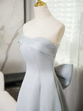 Gray Strapless Satin Long Prom Dress, Simple A-Line Evening Dress HZ1024