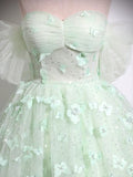 Green Tulle Floor Length Formal Dress, Beautiful A-Line Off the Shoulder Evening Dress HZ1024