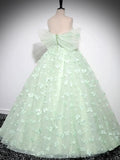 Green Tulle Floor Length Formal Dress, Beautiful A-Line Off the Shoulder Evening Dress HZ1024