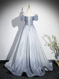 Beautiful Gradient-Color Glitter Sequins Prom Dresses, A-Line Princess Off-The-Shoulder Sleeveless Gray Blue Formal Dresses HZ1024
