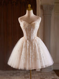 Champagne Strapless Tulle Sequins Short Prom Dress, Lovely Sweetheart Homecoming Party Dress HZ1024