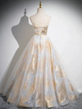 Beautiful Spaghetti Strap Floor Length Prom Dress, A-Line Floral Pattern Evening Party Dress HZ1024
