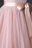Pink Tulle Beaded Long Prom Dress, Lovely Pink Off the Shoulder Evening Party Dress HZ1024