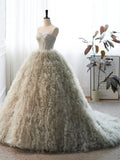 Gray Strapless Tulle Long Prom Dress, Beautiful A-Line Sweetheart Neck Formal Evening Dress HZ1024