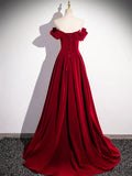 Burgundy Velvet Sequins Long Prom Dress, Elegant Off the Shoulder A-Line Formal Dress HZ1024