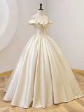 Champagne Off the Shoulder Floor Length Prom Dress, Elegant A-Line Evening Party Dress HZ1024