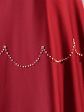 Elegant Burgundy Satin Long Prom Dress with Beaded, Burgundy Short Sleeve Evening Dress HZ1024