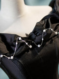 Black A-Line Floor Length Prom Dress with Pearl, Off the Shoulder Evening Party Dress HZ1024
