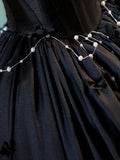 Black A-Line Floor Length Prom Dress with Pearl, Off the Shoulder Evening Party Dress HZ1024