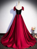 Burgundy Satin Strapless Prom Dress, Simple A-Line Party Dress with Detachable Sleeve HZ1024