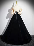 Black Velvet Floor Length Prom Dress, Off the Shoulder A-Line Evening Party Dress HZ1024