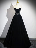 Black Velvet Floor Length Prom Dress, Off the Shoulder A-Line Evening Party Dress HZ1024