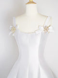 White Satin Short Prom Dress, Simple A-Line Evening Party Dress HZ1024