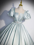 Beautiful Satin Floor Length Prom Dress, A-Line Short Sleeve Evening Party Dress HZ1024