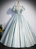 Beautiful Satin Floor Length Prom Dress, A-Line Short Sleeve Evening Party Dress HZ1024