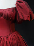 Burgundy Scoop Short Sleeves Party Dress, A-Line Long Evening Dress Prom Dress HZ1024