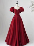 Lovely Satin Floor Length Short Sleeves Party Dress, A-Line Evening Party Dress HZ1024