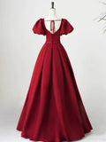Lovely Satin Floor Length Short Sleeves Party Dress, A-Line Evening Party Dress HZ1024