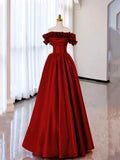 Off the Shoulder Satin Burgundy/Pink A-line Princess Dresses HZ1024