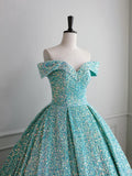 Sparkly Sequin Off the Shoulder Prom Dress, A-line Floor Length Evening Dress HZ1024