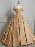 Sparkly Sequin Off the Shoulder Prom Dress, A-line Floor Length Evening Dress HZ1024