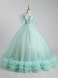 Beautiful Tulle Sequins Long Ball Gown, A-Line Tulle Sweet 16 Dress HZ1024