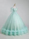 Beautiful Tulle Sequins Long Ball Gown, A-Line Tulle Sweet 16 Dress HZ1024