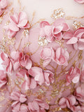 Pink Tulle Long Prom Dress with Flowers, Beautiful A-Line Sweet 16 Dress HZ1024