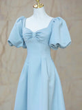 Blue Satin Pearl Long Prom Dress, A-Line Blue Evening Party Dress HZ1024