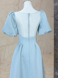 Blue Satin Pearl Long Prom Dress, A-Line Blue Evening Party Dress HZ1024