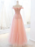Pink Tulle Sequins Long Prom Dress, A-Line Lovely Evening Party Dress HZ1024