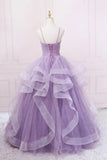 Purple Tulle Long Prom Dress, A-Line Spaghetti Strap Evening Gown HZ1024