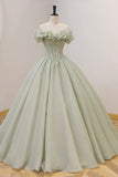 Green Ball Gown, A-Line Off the Shoulder Evening Gown with Beaded HZ1024