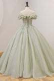 Green Ball Gown, A-Line Off the Shoulder Evening Gown with Beaded HZ1024