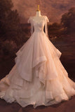 V-Neck Tulle Long Ball Gown, A-Line Formal Evening Gown HZ1024