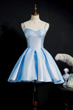 Simple Satin Short Prom Dress, A-Line Blue Party Dress HZ1024