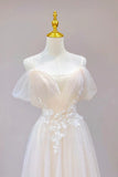 Champagne Tulle Long Prom Dress, Lovely Lace Formal Evening Dress HZ1024