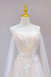 Champagne Tulle Long Prom Dress, Lovely Lace Formal Evening Dress HZ1024