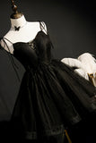 Black Tulle Short Prom Dress, Lovely A-Line Spaghetti Strap Party Dress HZ1024