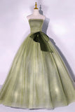 Green Strapless Tulle Long Formal Dress, A-Line Evening Party Dress HZ1024