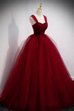 Burgundy Tulle Long A-Line Prom Dress, Burgundy Evening Party Dress HZ1024