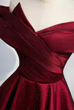 Burgundy Off the Shoulder Prom Dress, A-Line Evening Party Dress HZ1024