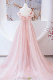 Pink Tulle Beaded Long Prom Dress, A-Line Evening Party Dress HZ1024