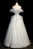 Off the Shoulder Tulle Long Prom Dress, A-Line Evening Dress HZ1024