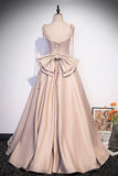 Pink Satin Long Formal Dresses, Graduation Dresses with Bows HZ1024